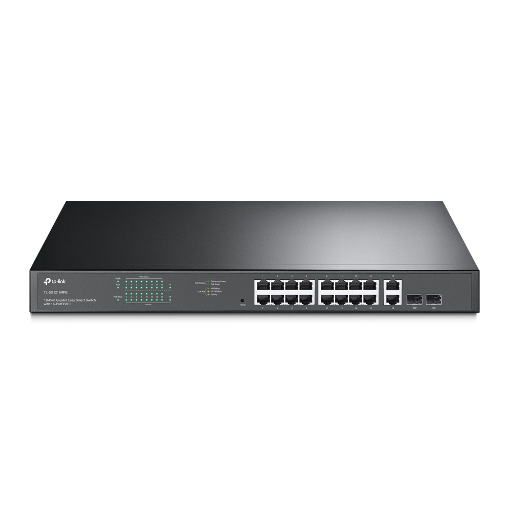Easy Smart Switch with 18 Gigabit ports (16 PoE+ ports) and 2 RJ45/SFP combo ports