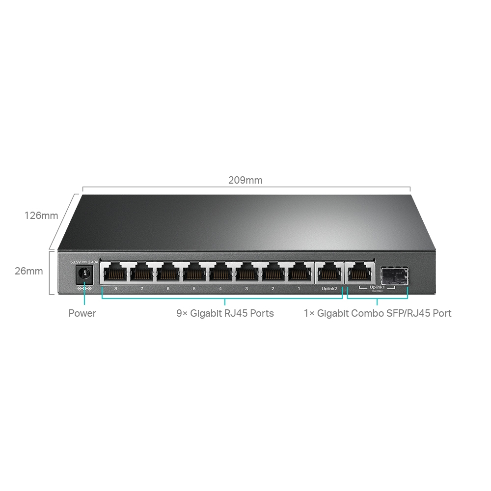 TL-SG1210MPE Easy Smart Switch with 9 Gigabit RJ45 Ports (8 PoE+ Ports) and RJ45/SFP Combo Port