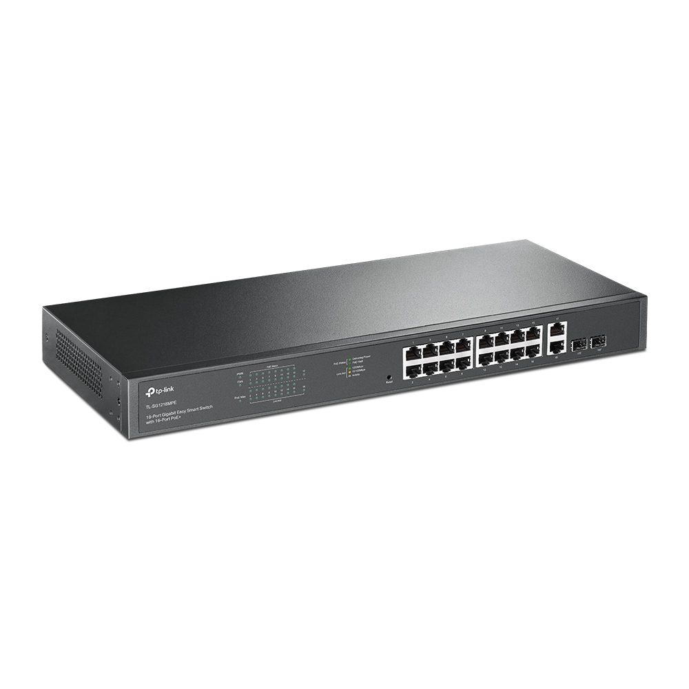 Easy Smart Switch with 18 Gigabit ports (16 PoE+ ports) and 2 RJ45/SFP combo ports